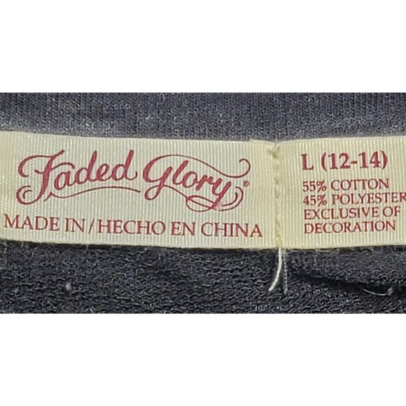 Faded Glory Black Heathered Slub Knit Exposed Stitching Top Large Lightweight - Picture 4 of 4